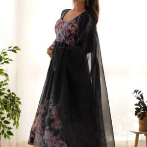 Sophisticated Black Organza Silk Anarkali Suit Set - Perfect Choice