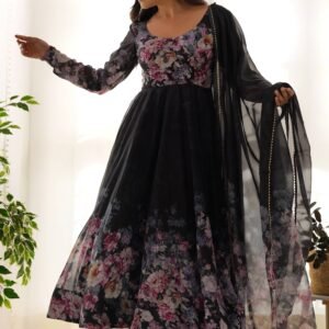 Sophisticated Black Organza Silk Anarkali Suit Set - Perfect Choice