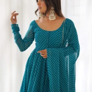 Alluring Rama Lehriya Anarkali Suit Sophisticated Charm