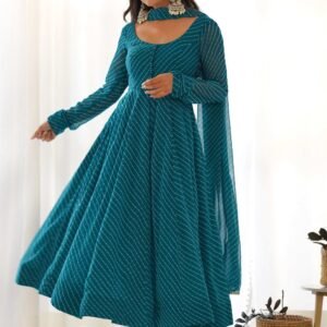 Alluring Rama Lehriya Anarkali Suit Sophisticated Charm