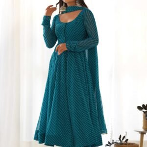 Alluring Rama Lehriya Anarkali Suit Sophisticated Charm