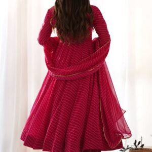 Vibrant Rani Pink Georgette Laheriya Print Anarkali Suit with Dupatta