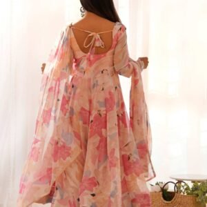 Peach Floral Georgette Anarkali Suit