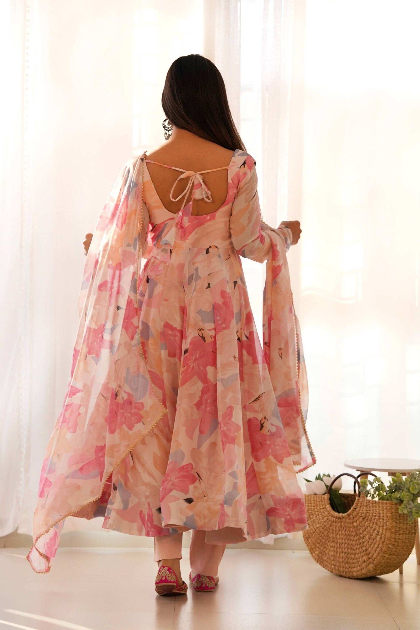 Peach Floral Georgette Anarkali Suit Peach Floral Georgette Anarkali Suit