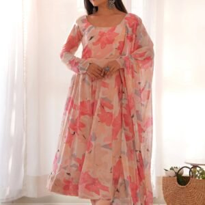Peach Floral Georgette Anarkali Suit