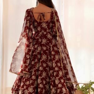 Elegant Multi Floral Print Fox Georgette Anarkali Suit Set