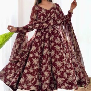 Elegant Multi Floral Print Fox Georgette Anarkali Suit Set