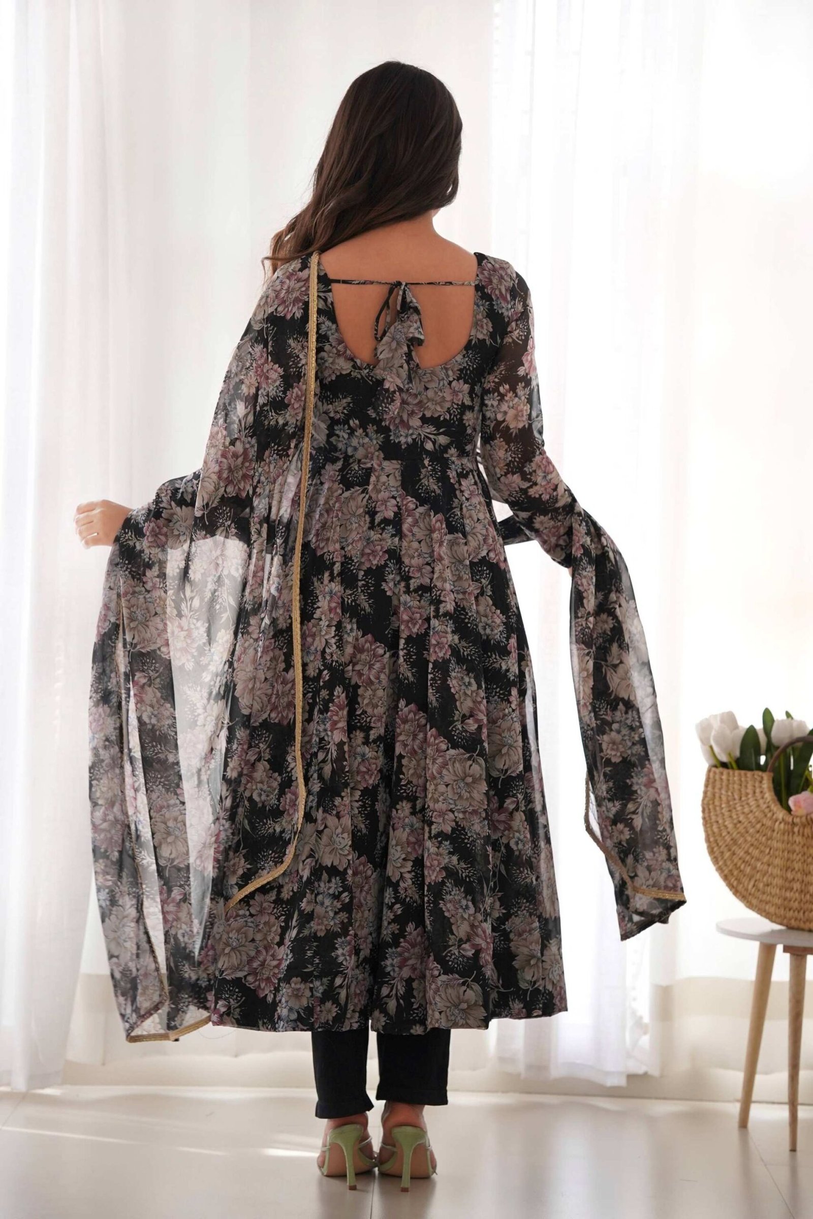 Black Floral Georgette Anarkali Suit Set with Dupatta Black Floral Georgette Anarkali Suit Set with Dupatta