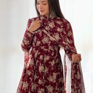 Elegant Multi Floral Print Fox Georgette Anarkali Suit Set