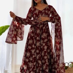 Elegant Multi Floral Print Fox Georgette Anarkali Suit Set