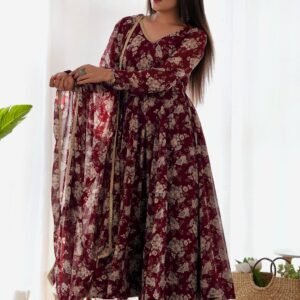 Elegant Multi Floral Print Fox Georgette Anarkali Suit Set