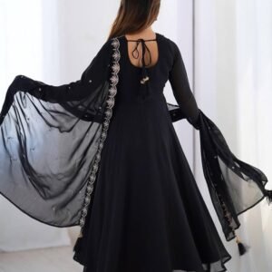 Black Georgette Embroidered Anarkali Suit Set