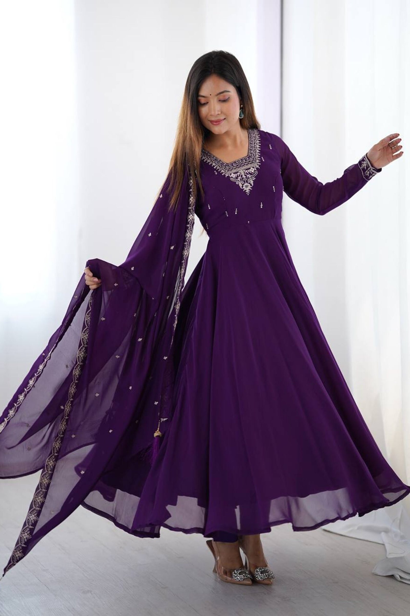 Purple Georgette Embroidered Anarkali Suit Set Purple Georgette Embroidered Anarkali Suit Set