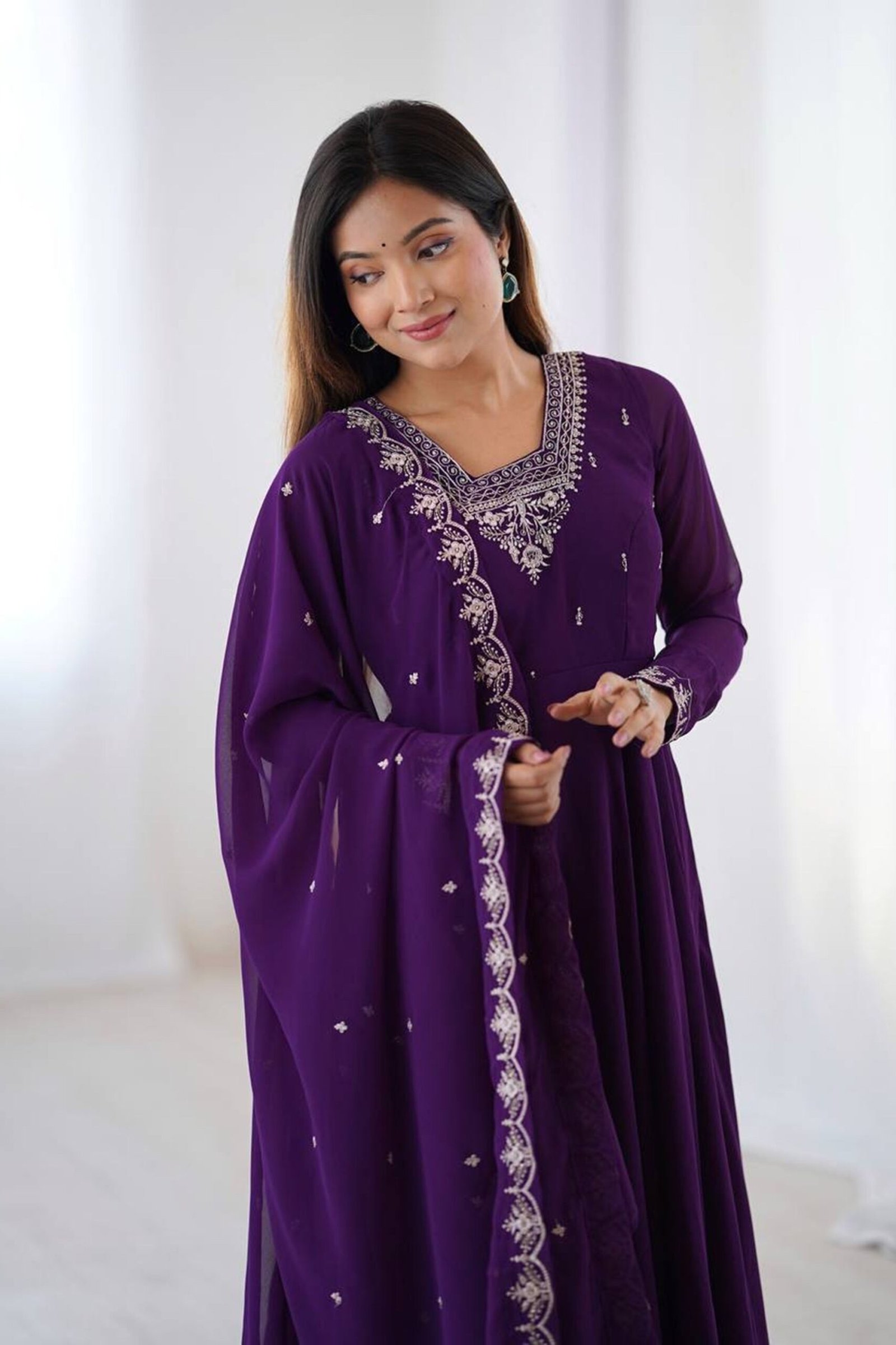 Purple Georgette Embroidered Anarkali Suit Set Purple Georgette Embroidered Anarkali Suit Set