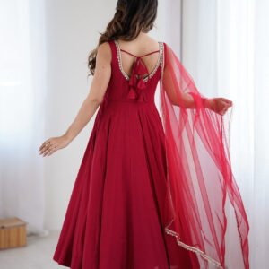 Maroon Roman Silk Anarkali Suit Set