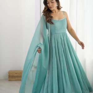 Powder Blue Anarkali Suit with Swarovski Work