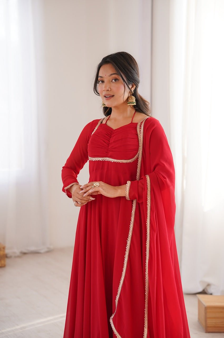 Red Color Fully Flared Anarkali Gown with Dupatta Red Color Fully Flared Anarkali Gown with Dupatta