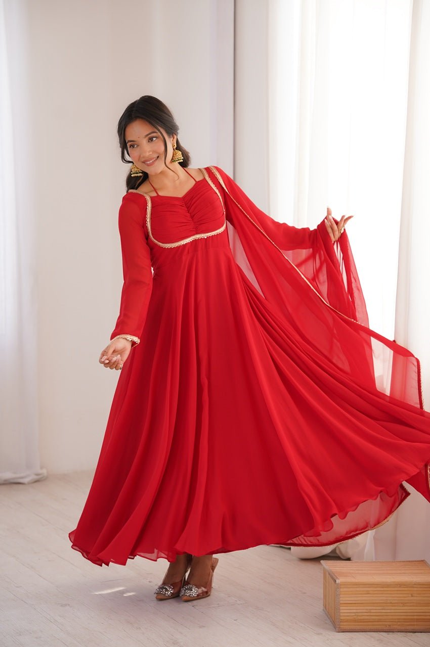 Red Color Fully Flared Anarkali Gown with Dupatta Red Color Fully Flared Anarkali Gown with Dupatta