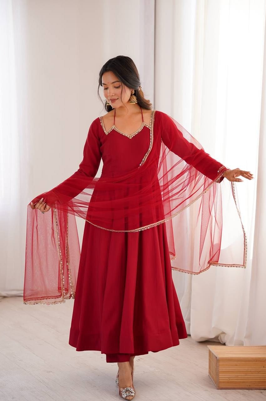 Royal Maroon Festive Anarkali Gown Set Royal Maroon Festive Anarkali Gown Set
