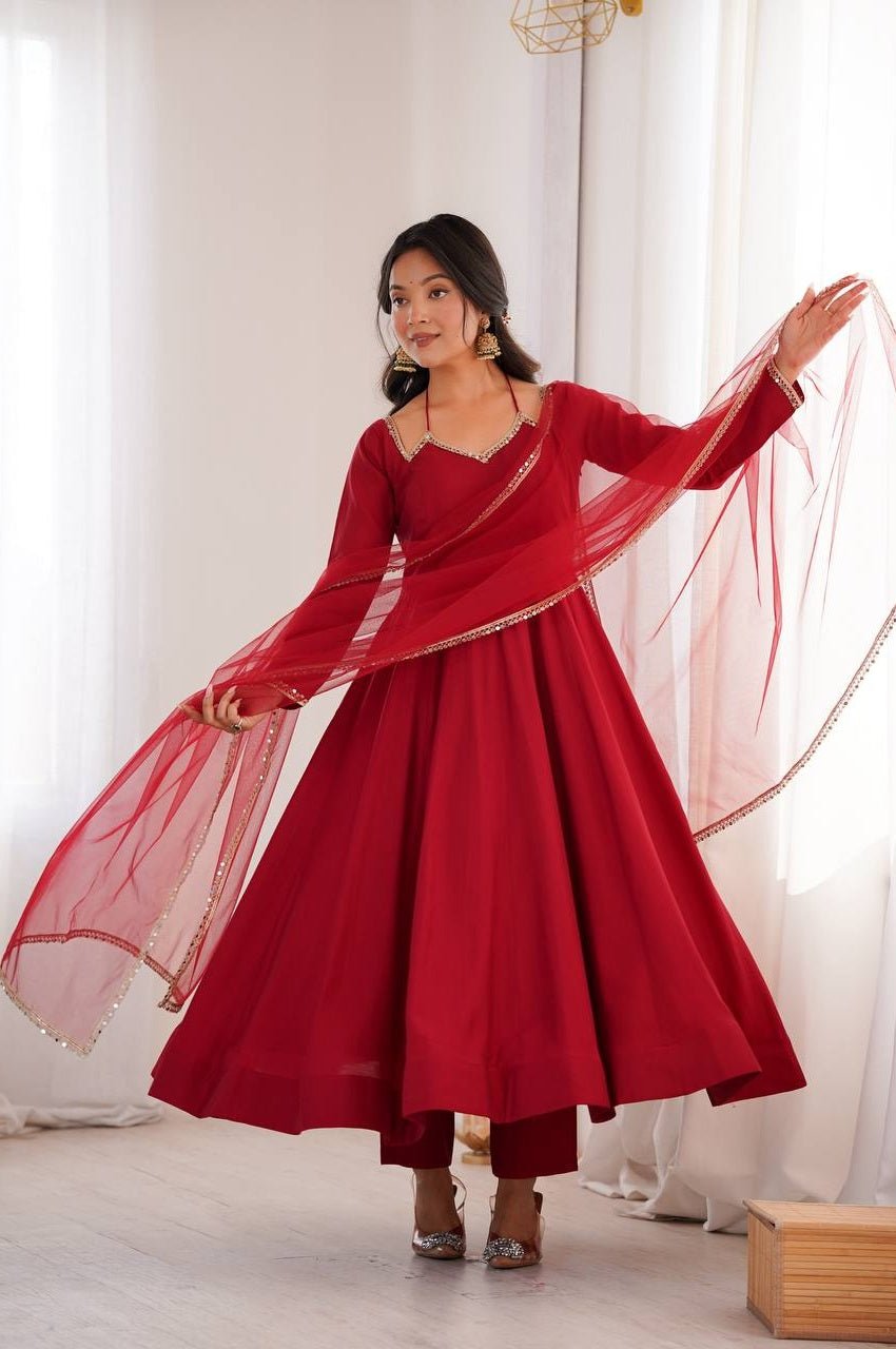 Royal Maroon Festive Anarkali Gown Set Royal Maroon Festive Anarkali Gown Set