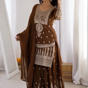 Brown Crunchy Silk Sharara Suit