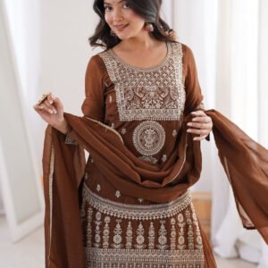 Brown Crunchy Silk Sharara Suit