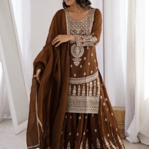 Brown Crunchy Silk Sharara Suit