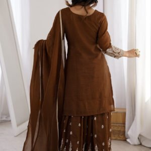 Brown Crunchy Silk Sharara Suit