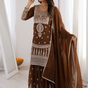 Brown Crunchy Silk Sharara Suit