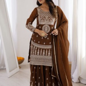 Brown Crunchy Silk Sharara Suit