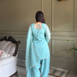 Cute Teal Crunchy Silk Farshi Salwar Suit
