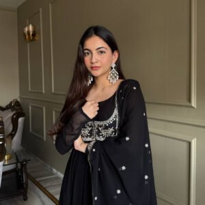 Jacket Style Black Anarkali Suit Set – Party Wear Georgette Anarkali Dress for Women