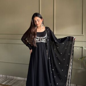Jacket Style Black Anarkali Suit Set – Party Wear Georgette Anarkali Dress for Women