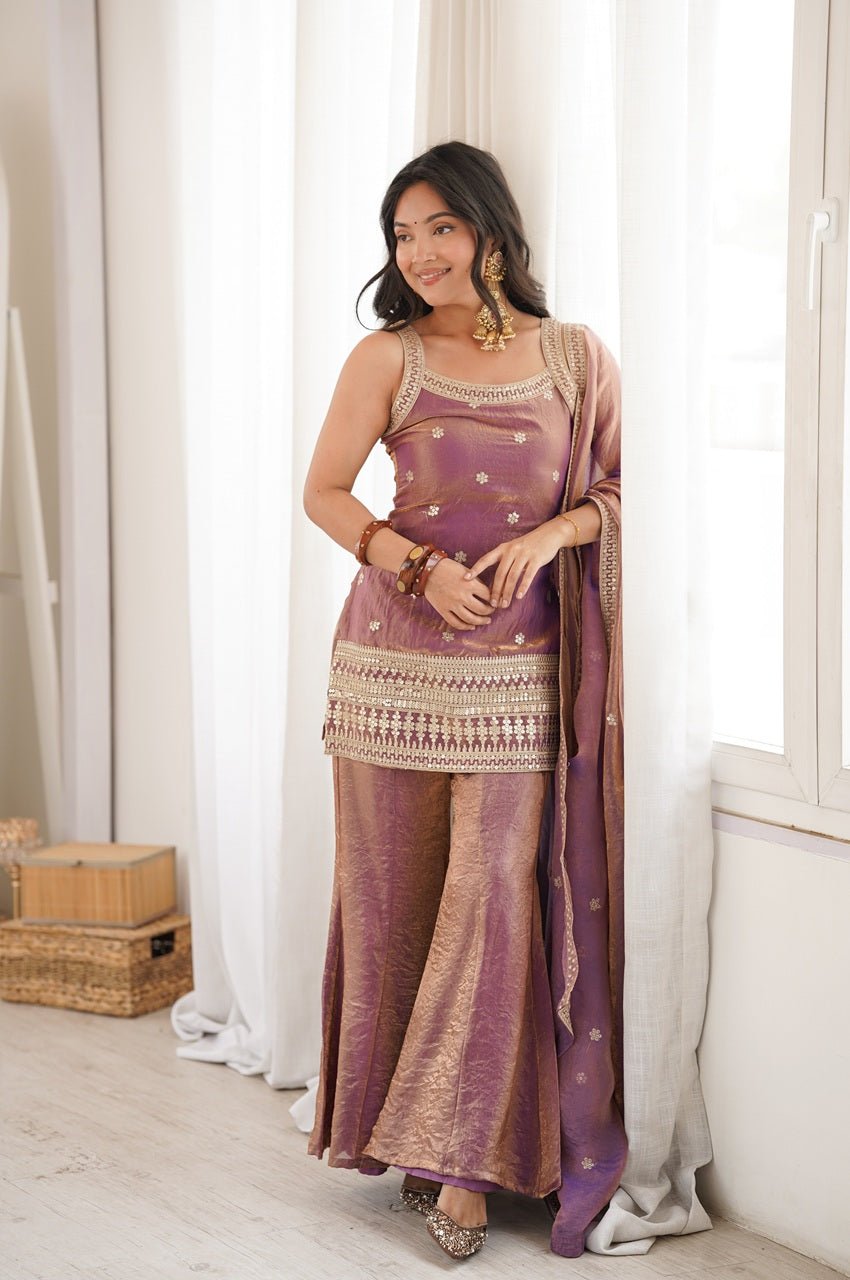 Premium Dusty Pink Frendy Silk Embroidered Kurta Set with Bell Bottom Pant Premium Dusty Pink Frendy Silk Embroidered Kurta Set with Bell Bottom Pant