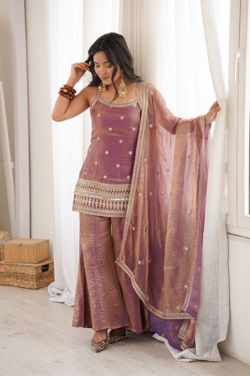Premium Dusty Pink Frendy Silk Embroidered Kurta Set with Bell Bottom Pant Premium Dusty Pink Frendy Silk Embroidered Kurta Set with Bell Bottom Pant
