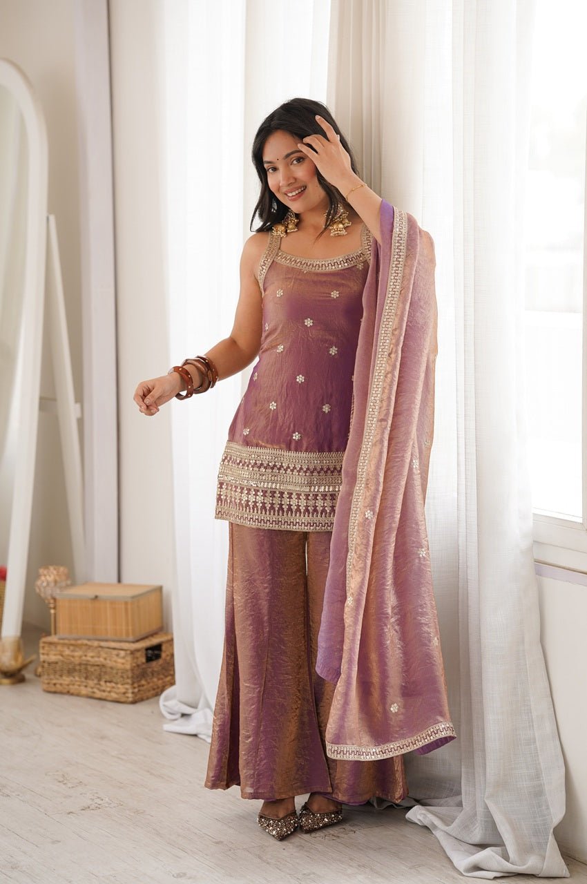 Premium Dusty Pink Frendy Silk Embroidered Kurta Set with Bell Bottom Pant Premium Dusty Pink Frendy Silk Embroidered Kurta Set with Bell Bottom Pant