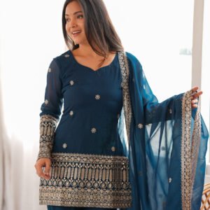 Cosmos Blue Crunchy Silk Kurta Set