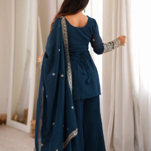 Cosmos Blue Crunchy Silk Kurta Set