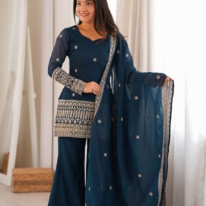 Cosmos Blue Crunchy Silk Kurta Set