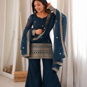 Cosmos Blue Crunchy Silk Kurta Set