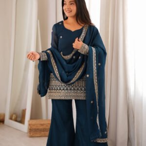 Cosmos Blue Crunchy Silk Kurta Set