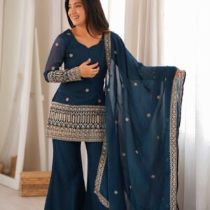 Cosmos Blue Crunchy Silk Kurta Set