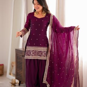 Raspberry Pink Heavy Fendy Silk Kurta Farshi Shalwar Set