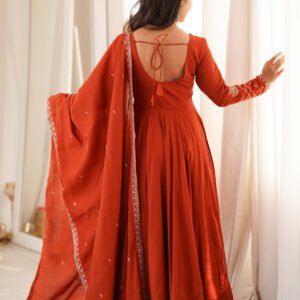 Rust Orange Chanderi Silk Embroidered 16 Kali Anarkali Suit with Dupatta