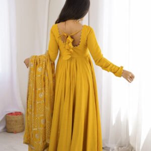 Yellow Roman Silk Chanderi 16 Kali Anarkali Suit with Georgette Dupatta