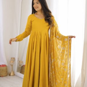 Yellow Roman Silk Chanderi 16 Kali Anarkali Suit with Georgette Dupatta