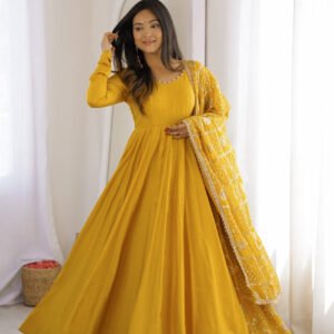 Yellow Roman Silk Chanderi 16 Kali Anarkali Suit with Georgette Dupatta