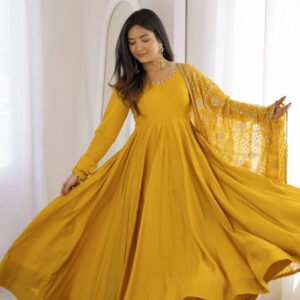 Yellow Roman Silk Chanderi 16 Kali Anarkali Suit with Georgette Dupatta