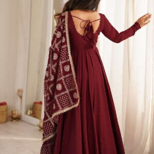 Maroon Roman Silk Chanderi 16 Kali Anarkali Suit with Georgette Dupatta