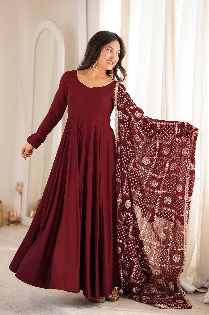 Maroon Roman Silk Chanderi 16 Kali Anarkali Suit with Georgette Dupatta Maroon Roman Silk Chanderi 16 Kali Anarkali Suit with Georgette Dupatta